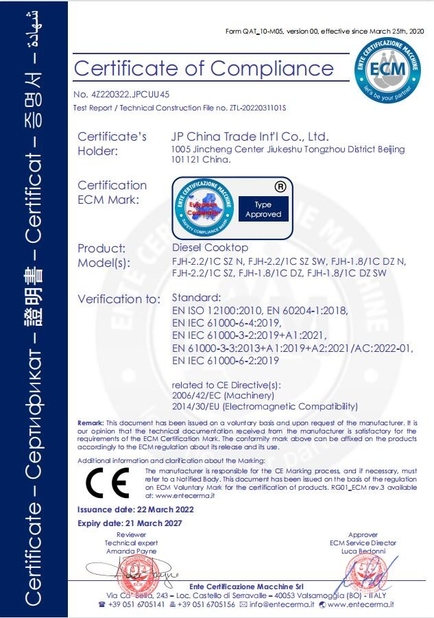 China JP China Trade Int'l Co., Ltd. certification